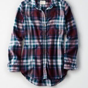 American Eagle Ahh-mazingly Soft Plaid Boyfriend Button Up Shirt, Purple, Size S